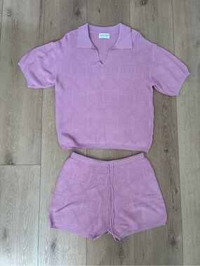 First Love Mauve/Pink Knit Collared Short Set